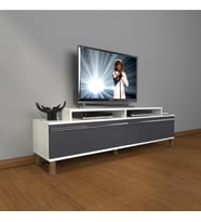 Decoraktiv Ekoflex 4 Mdf Krom Ayaklı Tv Ünitesi Tv Sehpası (Beyaz - Antrasit)