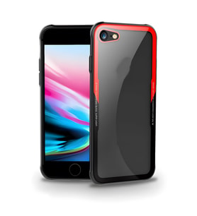 iPhone 7 / İphone 8 / İphone SE Kılıf Kenarları Silikon Arka Kısım Temperli Cam Craft Kılıf (Siyah-Kırmızı)