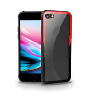 iPhone 7 / İphone 8 / İphone SE Kılıf Kenarları Silikon Arka Kısım Temperli Cam Craft Kılıf (Siyah-Kırmızı)