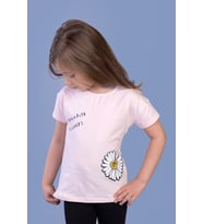 Toontoy Kız Çocuk Papatya Baskılı Tişört (Pudra)