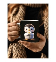 Papatya Tutan Sevimli Hayvan Temalı 3 Boyutlu Tasarım Seramik Kupa Mug - Hediyelik Kupa (02)