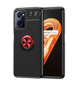 Oppo A96 4G Kılıf Zore Ravel Yüzüklü Silikon Kılıf (Siyah-Kırmızı)