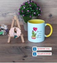 Arkadaşa Hediye Kaktüs Kupa Bardak Beyaz ve Fotoğraflı Ahşap Anahtarlık Hediye Doğum Günü Hediyesi (Model 7)