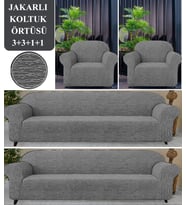Upmall Koltuk Örtüsü 3+3+1+1 Takımı Lastikli Esnek Yıkanabilir Çekyat Kanepe Kılıfı (Gri)