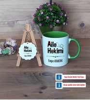 Aile Hekimi Kupa Bardak Kırmızı ve Ahşap Anahtarlık Hediye (Model 13)