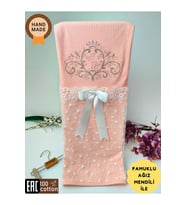 Pembe Kız Bebek Battaniyesi %100 Pamuklu Şık Dantelli Nakışlı Doğal Organik Uyku Örtüsü Yenidoğan (Somon)