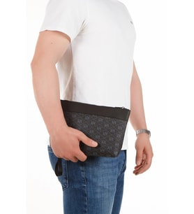 NEWİSH POLO EL BİLEK ASKILI SUNİ DERİ PORTFÖY CLUTCH ÇANTA (Siyah - Gümüş)