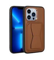 Apple iPhone 12 Pro Kılıf Kartlıklı Standlı Suni Deri Memo Kılıf (Kahverengi)