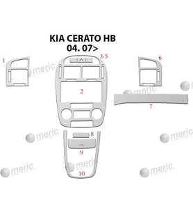 Meriç® Kia Cerato HB Ön Torpido Kaplama Maun 10 Parça 2007-› (Alüminyum)