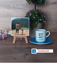 Anneler Günü Hediyesi Fotoğraflı Dekoratif Taş, Ahşap Altlıklı Türk Kahvesi Fincanı Hediye (Model 5)
