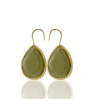 Kadir Jewellery 22 Ayar Altın Kaplama Damla Taşlı Küpe -El İşçiliği Ve Hipoalerjenik Küpe (Zeytin Yeşili)