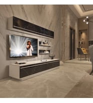 Decoraktiv Eko 5B Mdf Std Tv Ünitesi Tv Sehpası - Parlak Beyaz (Beyaz - Siyah Mermer)
