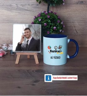 Bankacı Fotoğraflı Dekoratif Taş, Kupa Bardak Beyaz Hediye (Model 3)