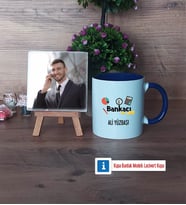 Bankacı Fotoğraflı Dekoratif Taş, Kupa Bardak Beyaz Hediye (Model 3)