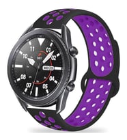 Amazfit GTR 47mm KRD-02 Suya Dayanıklı Delikli Renkli Silikon Kordon (Siyah-Mor)