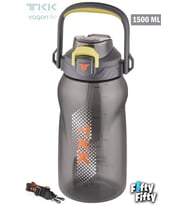 TKK 1500 ML Tek Kapak Çift Kullanım Pipetli/Rahat İçim Tritan Su Matarası-FFTKK1027-1500ML (Gri)
