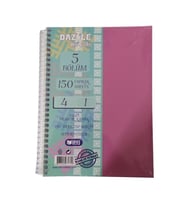 Orta Boy 4+1 Ayraçlı Defter 5 Konulu 150 Yaprak 1 Adet 4 Kareli 1 Çizgili Spralli Plastik Kapak Seperatörlü 18x25 cm (Pembe)