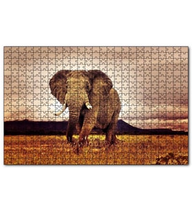 Cakapuzzle Savana'da Günbatımı ve Erkek Fil Puzzle Yapboz MDF (Ahşap) (1000 Parça)