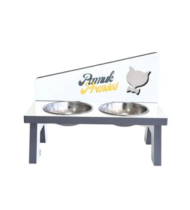 Kedi ve Köpek Mama ve Su Kabı - 2'Li Çelik Kaseli (Gri)