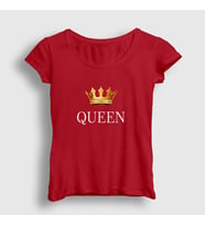 Presmono Kadın Beyaz Queen Kraliçe T-Shirt 386123tt (Kırmızı)