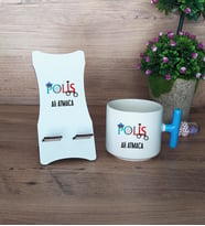 Polis Hediye Sepeti Kupa Bardak T Kulplu ve Ahşap Telefon Standı 10 Nisan Polisler Günü Hediyesi (Model 3)