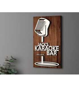 BK Gift Kişiye Özel Kabartma Tasarımlı Ahşap Karaoke Bar Tabelası 61cm, Home Bar Tabela, Rustik Ev Dekorasyonu, Duvar Dekoru (Model 6)