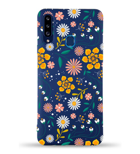 PrinfiFy Samsung Galaxy A20s Uyumlu Lansman Kılıf Çiçek Tasarımlı İçi Kadife Kapak (Lacivert)