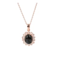 925 Ayar Gümüş Çiçek Tasarım Oval Oniks Taşlı Kolye (Rose)