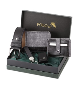 Polo Air Kemer Cüzdan Kartlık Anahtarlık Benzinli Polo Air Çakmak Hediyelik Kutusunda  CHM-11 (Gri)