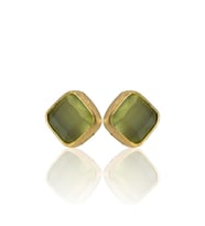 Kadir Jewellery 22 Ayar Altın Kaplama Kadın Minimal Küpe -El İşçiliği Ve Hipoalerjenik Küpe (Zeytin Yeşili)