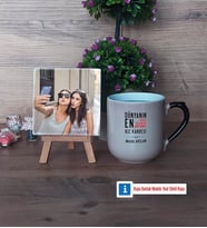 Kız Kardeş Fotoğraflı Dekoratif Taş, Kupa Bardak Beyaz Hediye (Model 10)