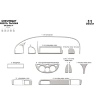 Meriç® Chevrolet Rezzo Tacuma Ön Torpido Kaplama Maun 11 P. 2002-2009 (Alüminyum)