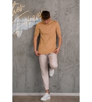 SLİMFİT LİKRALI SIFIR YAKA ERKEK TRİKO T-SHİRT (Kahverengi)