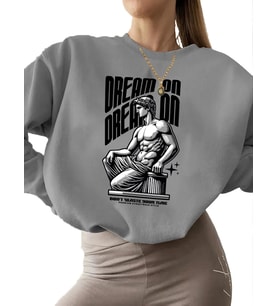 kalın Sweatshirt erkek Rönesans heykeli üzerine rüya Baskılı 3 iplik şardonlu kadın unisex bisiklet (Gri)