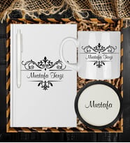 Kişiye Özel Beyaz Defter Kalem Kupa Ve Bardak Altlığı Hediye Seti 85306 (Model 3)