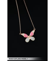 Papatya Silver 925 Ayar Gümüş Pembe Sedef Mineli Kelebek Kolye (Rose)