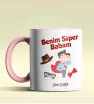 Kişiye Özel Benim Süper Babam Tasarımlı Siyah Kupa Bardak (Pembe)