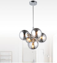 Özüm 5'Li Salon Oturma Odası Modern Camlı Avize (Krom)