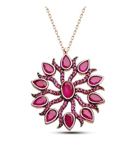 925 Ayar Gümüş Güneş Damlası Zirkon Taşlı Kolye (Pembe)