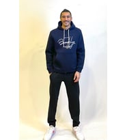Erkek Kapşonlu Rahat Kalıp İçi Polarlı 3 iplik El Yazılı Brooklyn Baskılı SweatShırt spr24sw16 (Lacivert)