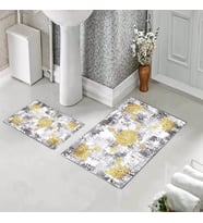 Banyo Halısı Ikili Klozet Takımı Kaymaz Tabanlı (60 xm x 100 cm + 40 cm x 60 cm)  (Sarı)