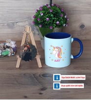 Unicorn Kupa Bardak Beyaz ve Fotoğraflı Ahşap Anahtarlık Hediye (Model 3)