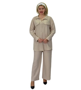 Kadın Ayrobin İkili Bluz Pantolon Takım BGL-ST03710 (Taş)