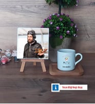Pilot Fotoğraflı Dekoratif Taş, Ahşap Altlıklı Türk Kahvesi Fincanı Hediye (Model 1)