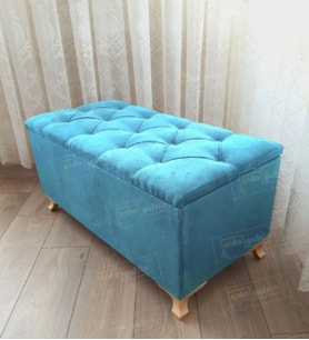 Lüks Sandıklı Kapitoneli Ayakucu Puf Bench 120 cm Gold Ayak (Turkuaz)