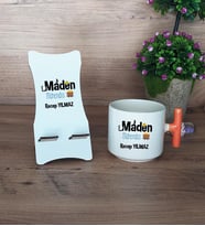 Maden Mühendisi Hediye Sepeti Kupa Bardak T Kulplu ve Ahşap Telefon Standı Mühendisler Günü Hediyesi (Model 7)