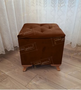 Lüks Sandıklı Tabure Puf 45 x 45 cm Ceviz Ayak (Kahverengi)