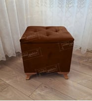 Lüks Sandıklı Tabure Puf 45 x 45 cm Ceviz Ayak (Kahverengi)