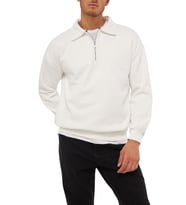 Ghassy Co. Erkek Polo Yaka Oversize Yarım Fermuarlı Sweatshirt (Beyaz)