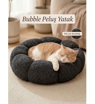 Bubble Pelüş Kedi Köpek Yatak (Gri)